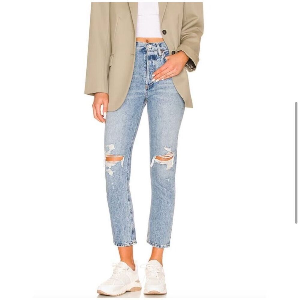 AGOLDE Riley High Rise Crop Jeans Button Fly Distressed sz 32 NWT